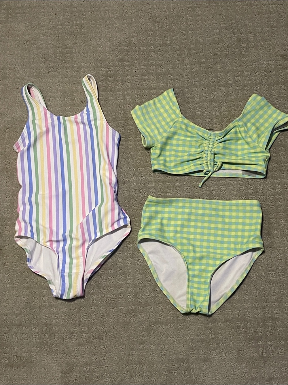 Gap old navy Girls sz small 6/7 swim bundle stripe plaid bikini one piece set